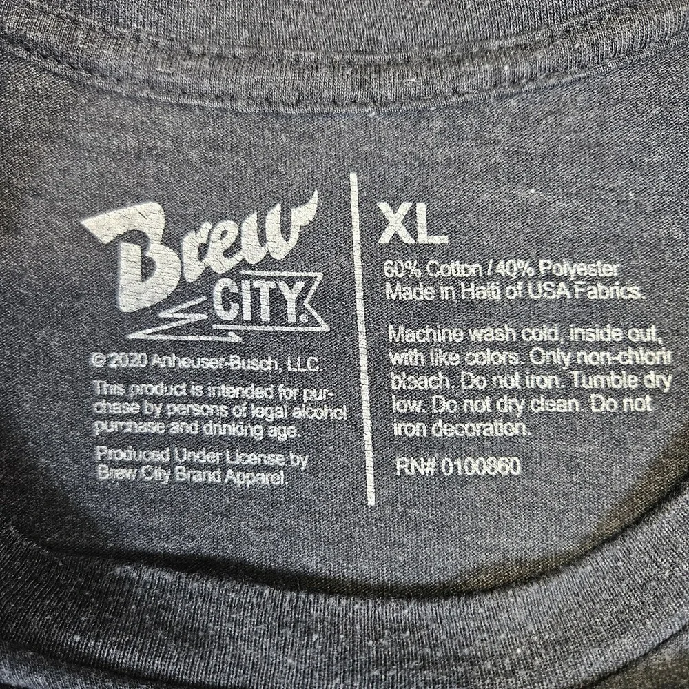 Brew City Busch Latte Graphic T-Shirt Mens XL Charcoal Grey Beer Logo Tee